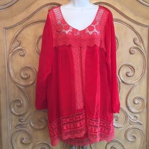 JOHNNY WAS Red Tunic Blouse or Coverup